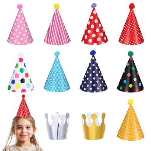 Ymapinc 11-teiliges Geburtstagsparty-Hut-Set enthält 2 Papierkronen, bunte Mini-Geburtstagshüte und 9 bezaubernde Hüte mit Pompons von Ymapinc