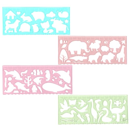 Ymapinc 8 Stück Tier Schablonen Kinder Transparente Tier Malschablonen Lineal 15 cm Hochwertige Kunststoff Schablone 15,3X 6cm für Grundschüler zum Zeichnen Längenmessen (ca. 58 Muster) von Ymapinc