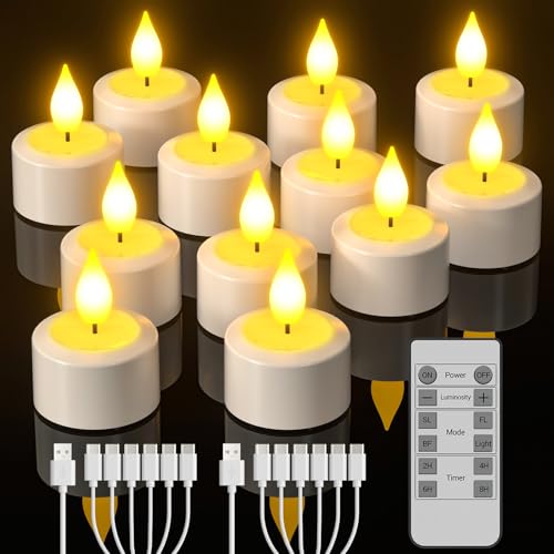 Yme 12er Set LED Teelichter Wiederaufladbar mit Timer, Elektrische LED Kerzen Aufladbar Flackernd Dimmbar mit Fernbedienung und USB-C Ladekabel für Zuhause Zimmer Halloween Weihnachten Party Deko Yme 12er Set LED Teelichter Wiederaufladbar mit Timer, Elektrische LED Kerzen Aufladbar Flackernd Dimmbar mit Fernbedienung und USB-C Ladekabel für Zuhause Zimmer Halloween Weihnachten Party Deko von Yme
