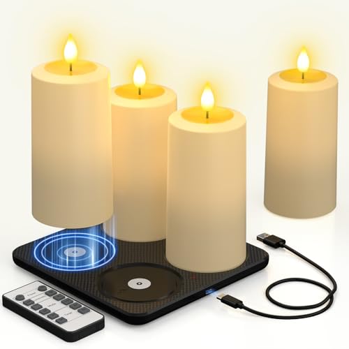 Yme LED Kerzen Aufladbar 4er Set mit Ladestation, Wiederaufladbare Kerzen Outdoor Wasserdicht Flackernd Stumpenkerzen mit Fernbedienung und Timer für Außen Garten Zimmer Halloween Deko Weihnachten Yme LED Kerzen Aufladbar 4er Set mit Ladestation, Wiederaufladbare Kerzen Outdoor Wasserdicht Flackernd Stumpenkerzen mit Fernbedienung und Timer für Außen Garten Zimmer Halloween Deko Weihnachten von Yme