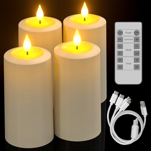 Yme LED Kerzen Aufladbar mit Fernbedienung, Elektrische Wiederaufladbare Stumpenkerzen Flackernd Kerzen mit Timer for Home Zimmer Outdoor Wasserdicht Laterne Halloween Party Deko Weihnachten 4er Set Yme LED Kerzen Aufladbar mit Fernbedienung, Elektrische Wiederaufladbare Stumpenkerzen Flackernd Kerzen mit Timer for Home Zimmer Outdoor Wasserdicht Laterne Halloween Party Deko Weihnachten 4er Set von Yme