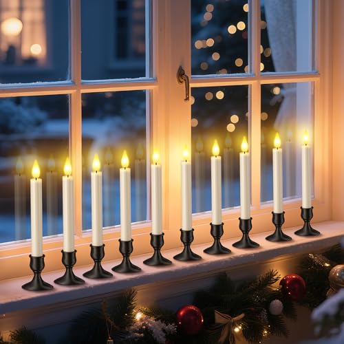 Yme LED Stabkerzen mit Dämmerungssensor, 10er Set Flammenlose Elektrische Kerzen Flackernd mit Kerzenhalter für Fenster Tisch Halloween Weihnachten Party Deko Yme LED Stabkerzen mit Dämmerungssensor, 10er Set Flammenlose Elektrische Kerzen Flackernd mit Kerzenhalter für Fenster Tisch Halloween Weihnachten Party Deko von Yme
