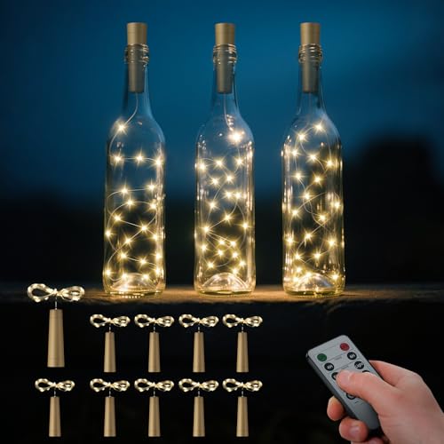 Ymenow 10 Pack Weinflaschenlichter mit Korken, 20 LED warmweiße Fairy-Lichter batteriebetrieben mit Fernbedienung, wasserfeste Outdoor-Lichterkette mit Timer, DIY für Party, Hochzeit, Tischdekoration Ymenow 10 Pack Weinflaschenlichter mit Korken, 20 LED warmweiße Fairy-Lichter batteriebetrieben mit Fernbedienung, wasserfeste Outdoor-Lichterkette mit Timer, DIY für Party, Hochzeit, Tischdekoration von Ymenow