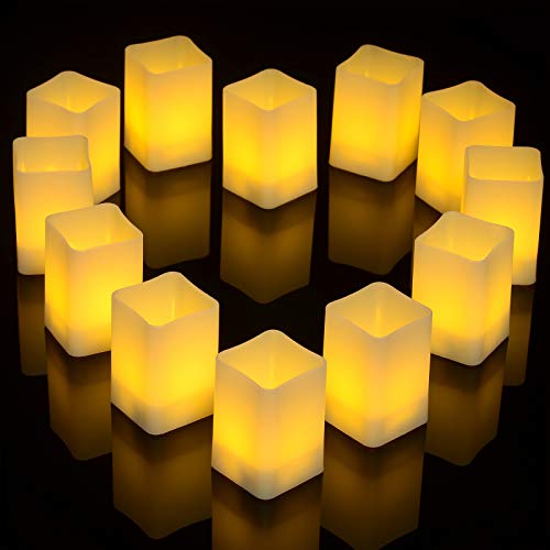 Kerzen Deko, Ymenow Quadratische Tassenform LED Kerzen Flackernde Flamme Licht, 12 Stück Warmweiß Kerzen Set mit Batterie für Wohnzimmer Herbst Erntedankfest Weihnachten Deko, Größe 3,6 * 3,6 * 5,5cm von Ymenow