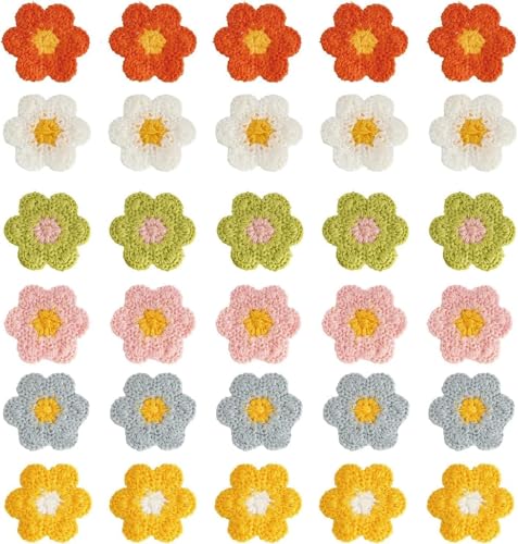 30 Stück mehrfarbige Blumenaufnäher, niedliche Gänseblümchen, bestickte Applikationen, Häkelblumen, Gänseblümchen, Flicken für Kleidung, Rucksäcke, Jeans, Hut, Haarspangen, dekorative bestickte von Ymhapp