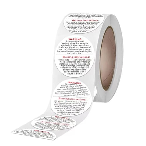 500 Stück weiße Kerzenwarnetiketten, 2,5 cm Kerzenglasbehälter-Aufkleber, Kerzen, Sicherheitsaufkleber, Aufkleber, Kerze, Warnschilder, Aufkleber für Kerzenherstellung, DIY Kerzengläser und Dosen, von Ymhapp