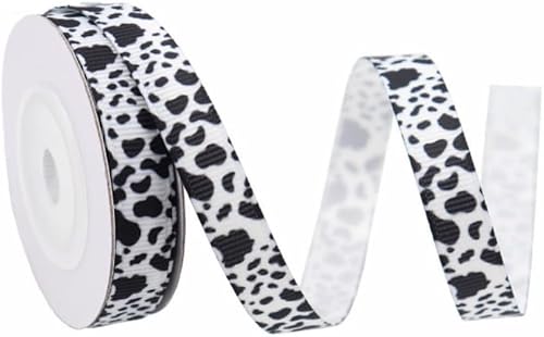 Ripsband mit Tierdruck, Kuhkunst, 1 cm, Weiß/Schwarz, Geschenkpapier für Geschenkverpackung, Schleifenherstellung, Geschenkband, 20 yards von Ymhapp