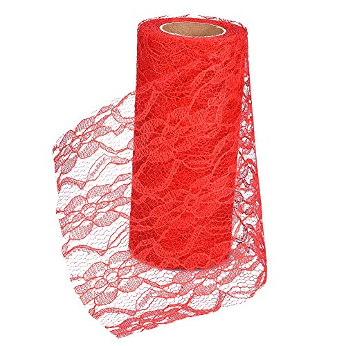 10 Yard Long Lace Tüll Roll Deco Vintage Floral Lace Stoff Band Roll 6 Zoll x 10 Yards für Sackleinen Lace Table Runner Stuhl Schärpe Hochzeit Brautdusche Party Dekorationen DIY Stoffe(rot) von Haofy