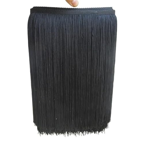 Fransenborte,Fransen 10 Yard/Lot 30 cm Lange Polyester Quaste Afrikanische Spitze Fransenbesatz for Nähen Lateinischen Kleid Bekleidungszubehör Band(Black,10yards) von Ymnilian