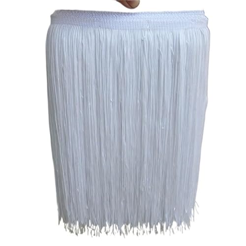 Fransenborte,Fransen 10 Yard/Lot 30 cm Lange Polyester Quaste Afrikanische Spitze Fransenbesatz for Nähen Lateinischen Kleid Bekleidungszubehör Band(White,10yards) von Ymnilian