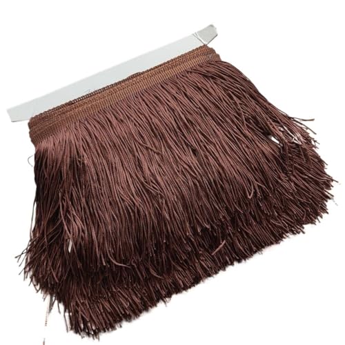 Ymnilian Fransenborte,Fransen 1 Meter 10 Farben 20CM Lange Spitze Fransenbesatz Polyester Quaste Fransenbesatz for Kleid Bühne Kleidungsstück Vorhang Zubehör(Coffee) von Ymnilian
