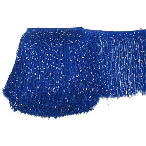 Ymnilian Fransenborte,Fransen 1 Yard 20 cm Lange Polyester Pailletten Quaste Fransen Spitzenbesatz Band Nähen lateinamerikanische Kleid Bühne Kleidungsstück Vorhang Zubehör(Blue 2) von Ymnilian