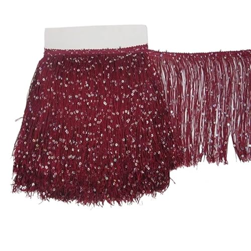 Ymnilian Fransenborte,Fransen 1 Yard 20 cm Lange Polyester Pailletten Quaste Fransen Spitzenbesatz Band Nähen lateinamerikanische Kleid Bühne Kleidungsstück Vorhang Zubehör(Jujube red) von Ymnilian