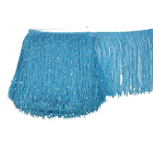 Ymnilian Fransenborte,Fransen 1 Yard 20 cm Lange Polyester Pailletten Quaste Fransen Spitzenbesatz Band Nähen lateinamerikanische Kleid Bühne Kleidungsstück Vorhang Zubehör(Lake Blue) von Ymnilian