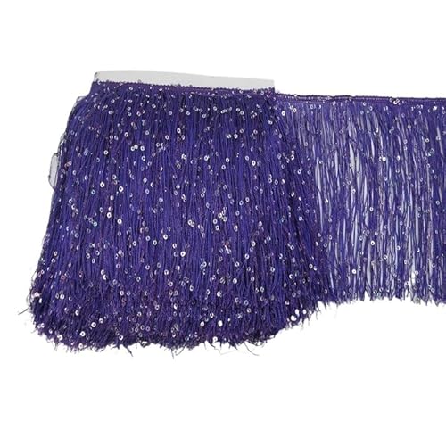 Ymnilian Fransenborte,Fransen 1 Yard 20 cm Lange Polyester Pailletten Quaste Fransen Spitzenbesatz Band Nähen lateinamerikanische Kleid Bühne Kleidungsstück Vorhang Zubehör(Purple) von Ymnilian