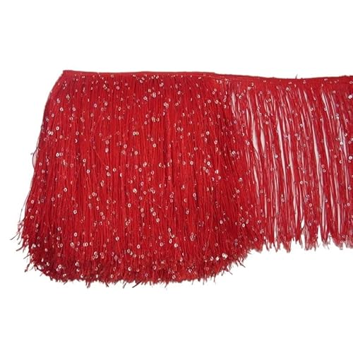 Ymnilian Fransenborte,Fransen 1 Yard 20 cm Lange Polyester Pailletten Quaste Fransen Spitzenbesatz Band Nähen lateinamerikanische Kleid Bühne Kleidungsstück Vorhang Zubehör(Red) von Ymnilian