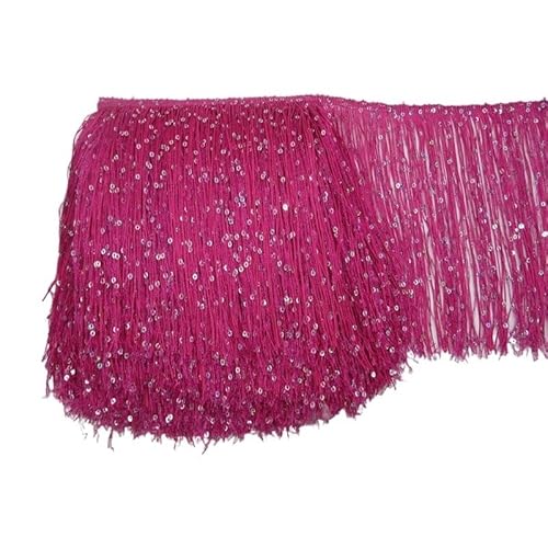 Ymnilian Fransenborte,Fransen 1 Yard 20 cm Lange Polyester Pailletten Quaste Fransen Spitzenbesatz Band Nähen lateinamerikanische Kleid Bühne Kleidungsstück Vorhang Zubehör(Rose) von Ymnilian