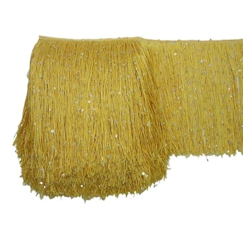 Ymnilian Fransenborte,Fransen 1 Yard 20 cm Lange Polyester Pailletten Quaste Fransen Spitzenbesatz Band Nähen lateinamerikanische Kleid Bühne Kleidungsstück Vorhang Zubehör(Yellow) von Ymnilian