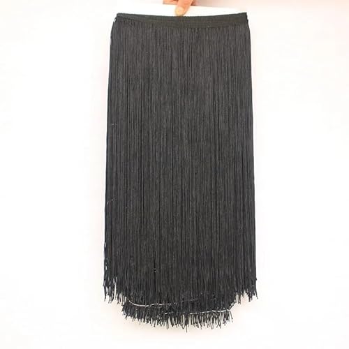 Ymnilian Fransenborte,Fransen 10 Meter 50CM Lange Spitze Fransenbesatz Quaste Fransenbesatz for DIY Latein Kleid Bühne Kleidung Zubehör Spitze Band(Black,10Meters) von Ymnilian