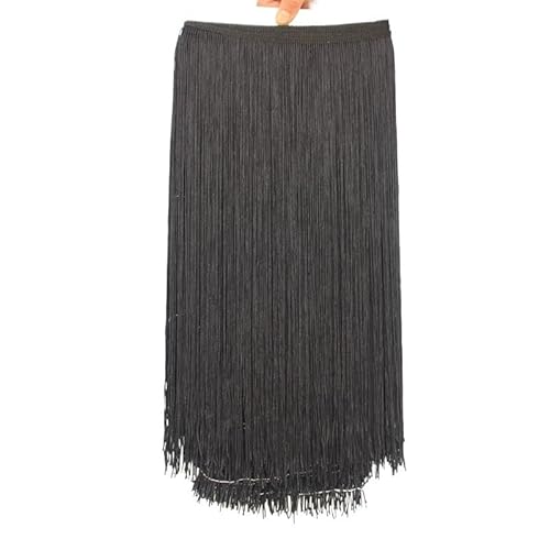 Ymnilian Fransenborte,Fransen 10 Meter 50CM Lange Spitze Fransenbesatz Quaste Weiß Fransenbesatz for DIY Latein Kleid Bühne Kleidung Zubehör Spitze Band(Black,10Meters) von Ymnilian