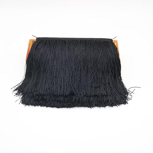 Ymnilian Fransenborte,Fransen 10 Yards 15 cm Lange Quastenfransenbesatz, Spitzenbandfransen for Aufnähen auf Kleidung, Quasten, Vorhänge, Accessoires, Besätze, Basteln(Black,5 Yards) von Ymnilian