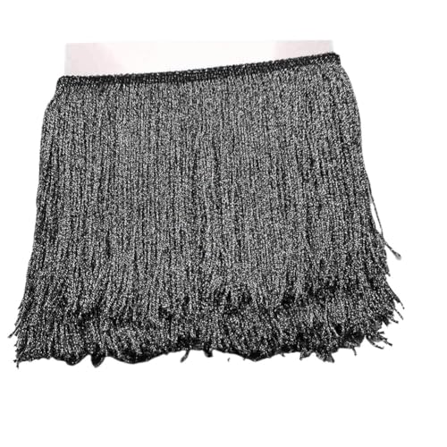 Ymnilian Fransenborte,Fransen 15 cm – 30 cm Nylonquasten, helle Viskose, dichte Lange Fransen, lateinamerikanischer Tanzrock, Streifen-Spitzenvorhangbesatz, Bühnenkostüm-Zubehör(Black,30cm) von Ymnilian