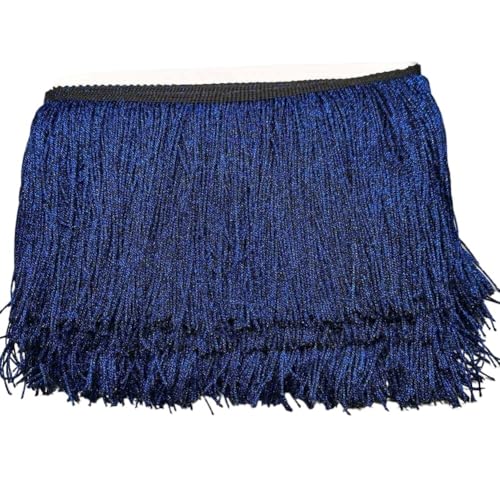 Ymnilian Fransenborte,Fransen 15 cm – 30 cm Nylonquasten, helle Viskose, dichte Lange Fransen, lateinamerikanischer Tanzrock, Streifen-Spitzenvorhangbesatz, Bühnenkostüm-Zubehör(Dark Blue,15cm) von Ymnilian