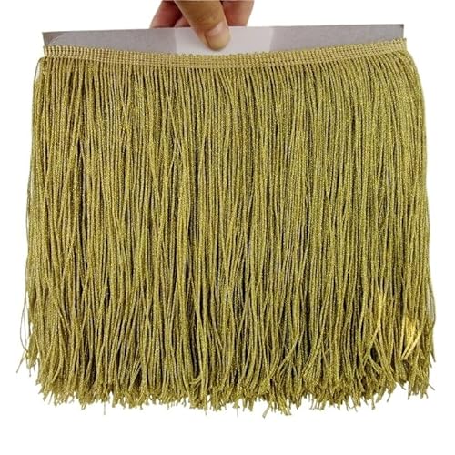 Ymnilian Fransenborte,Fransen 15 cm – 30 cm Nylonquasten, helle Viskose, dichte Lange Fransen, lateinamerikanischer Tanzrock, Streifen-Spitzenvorhangbesatz, Bühnenkostüm-Zubehör(Gold,15cm) von Ymnilian