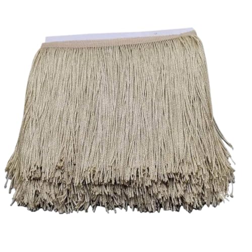 Ymnilian Fransenborte,Fransen 15 cm – 30 cm Nylonquasten, helle Viskose, dichte Lange Fransen, lateinamerikanischer Tanzrock, Streifen-Spitzenvorhangbesatz, Bühnenkostüm-Zubehör(Khaki,15cm) von Ymnilian