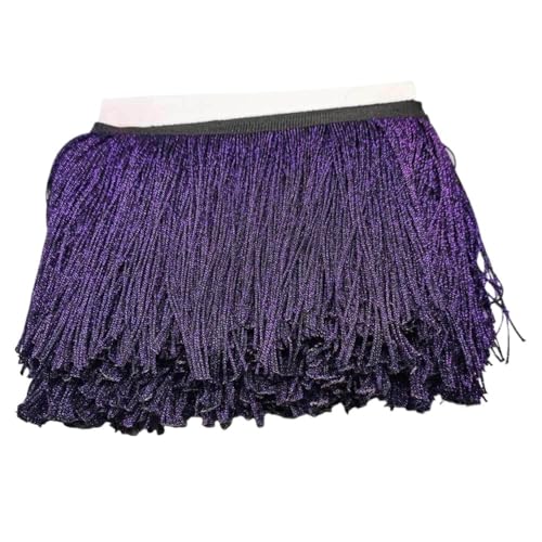 Ymnilian Fransenborte,Fransen 15 cm – 30 cm Nylonquasten, helle Viskose, dichte Lange Fransen, lateinamerikanischer Tanzrock, Streifen-Spitzenvorhangbesatz, Bühnenkostüm-Zubehör(Purple,15cm) von Ymnilian
