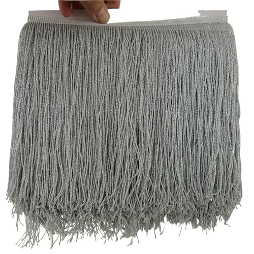 Ymnilian Fransenborte,Fransen 15 cm – 30 cm Nylonquasten, helle Viskose, dichte Lange Fransen, lateinamerikanischer Tanzrock, Streifen-Spitzenvorhangbesatz, Bühnenkostüm-Zubehör(Silver,30cm) von Ymnilian