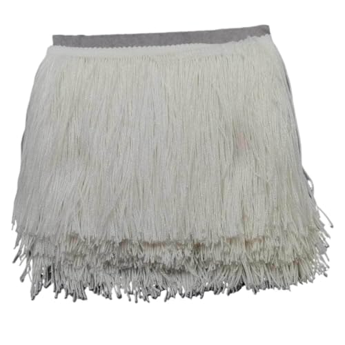 Ymnilian Fransenborte,Fransen 15 cm – 30 cm Nylonquasten, helle Viskose, dichte Lange Fransen, lateinamerikanischer Tanzrock, Streifen-Spitzenvorhangbesatz, Bühnenkostüm-Zubehör(White,15cm) von Ymnilian