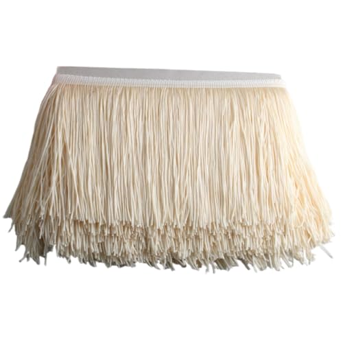 Ymnilian Fransenborte,Fransen 1yards /Lot 15cm Lange Fransen Spitze Quaste Polyester Spitze Trim Band Latin Dance Rock Vorhang Fransen for Nähen(Beige) von Ymnilian