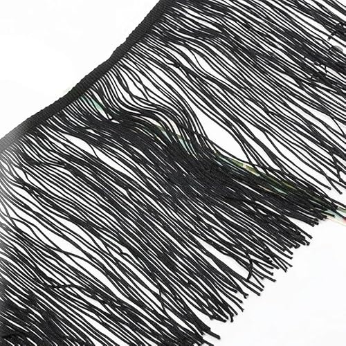 Ymnilian Fransenborte,Fransen 2/5 Meter 20cm Lange Quaste Fransenbesatz Spitzenband Latein Tanz Kleid Kleidung Vorhang Fransen Stoff Nähen Besätze Zubehör(Black,2Meters) von Ymnilian