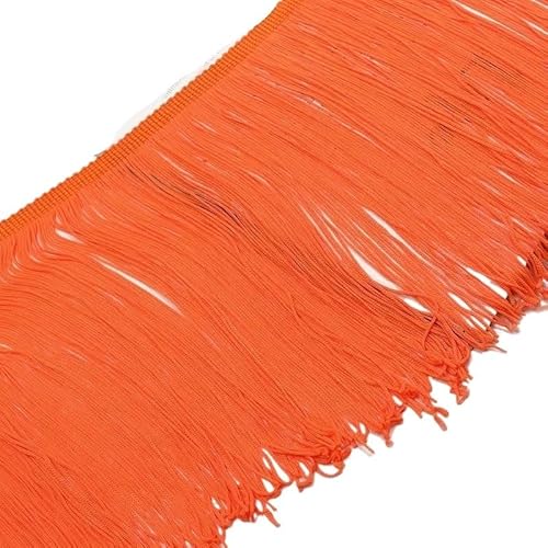 Ymnilian Fransenborte,Fransen 2/5 Meter 20cm Lange Quaste Fransenbesatz Spitzenband Latein Tanz Kleid Kleidung Vorhang Fransen Stoff Nähen Besätze Zubehör(FluorescentOrange,5Meters) von Ymnilian