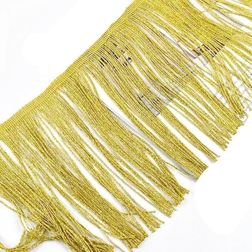 Ymnilian Fransenborte,Fransen 2/5 Meter 20cm Lange Quaste Fransenbesatz Spitzenband Latein Tanz Kleid Kleidung Vorhang Fransen Stoff Nähen Besätze Zubehör(Gold,2Meters) von Ymnilian