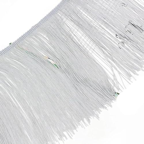 Ymnilian Fransenborte,Fransen 2/5 Meter 20cm Lange Quaste Fransenbesatz Spitzenband Latein Tanz Kleid Kleidung Vorhang Fransen Stoff Nähen Besätze Zubehör(Gray,5Meters) von Ymnilian
