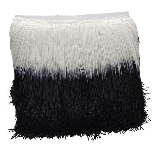 Ymnilian Fransenborte,Fransen 2 Meter/los 20 cm Lange Verschlüsselt Zweifarbige Nylon Spitzenbesatz Quaste Fringe DIY Latin Kleid Bühnenkleidung Vorhang Benutzerdefinierte Zubehör(Black White) von Ymnilian