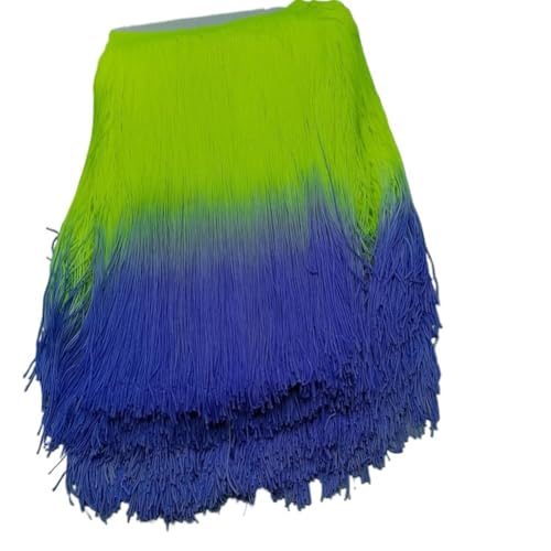 Ymnilian Fransenborte,Fransen 2 Meter/los 20 cm Lange Verschlüsselt Zweifarbige Nylon Spitzenbesatz Quaste Fringe DIY Latin Kleid Bühnenkleidung Vorhang Benutzerdefinierte Zubehör(Green Blue) von Ymnilian