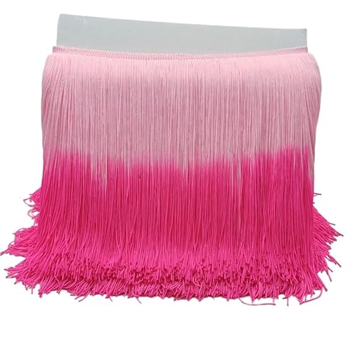 Ymnilian Fransenborte,Fransen 2 Meter/los 20 cm Lange Verschlüsselt Zweifarbige Nylon Spitzenbesatz Quaste Fringe DIY Latin Kleid Bühnenkleidung Vorhang Benutzerdefinierte Zubehör(Pink Rose) von Ymnilian