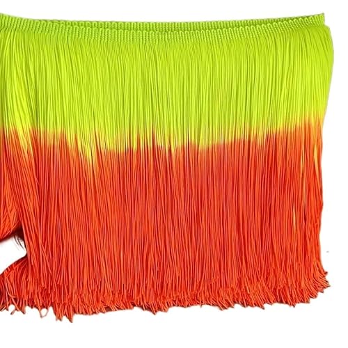 Ymnilian Fransenborte,Fransen 2 Meter/los 20 cm Lange Verschlüsselt Zweifarbige Nylon Spitzenbesatz Quaste Fringe DIY Latin Kleid Bühnenkleidung Vorhang Benutzerdefinierte Zubehör(Yellow Orange) von Ymnilian