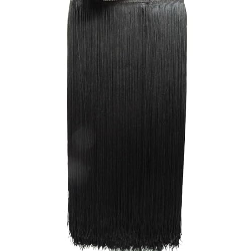 Ymnilian Fransenborte,Fransen 2 Meter/los 50 CM/100 cm Lange Spitze Quaste Trimmen Fringe for DIY Latin Kleid Bühne Kleidung Vorhang Zubehör Band(Black,50CM Wide) von Ymnilian