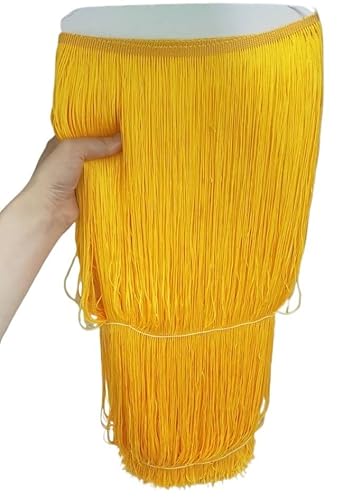 Ymnilian Fransenborte,Fransen 2 Meter/los 50 CM/100 cm Lange Spitze Quaste Trimmen Fringe for DIY Latin Kleid Bühne Kleidung Vorhang Zubehör Band(Gold Yellow,50CM Wide) von Ymnilian