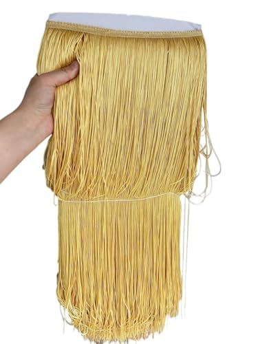 Ymnilian Fransenborte,Fransen 2 Meter/los 50 CM/100 cm Lange Spitze Quaste Trimmen Fringe for DIY Latin Kleid Bühne Kleidung Vorhang Zubehör Band(Light Gold,100CM Wide) von Ymnilian