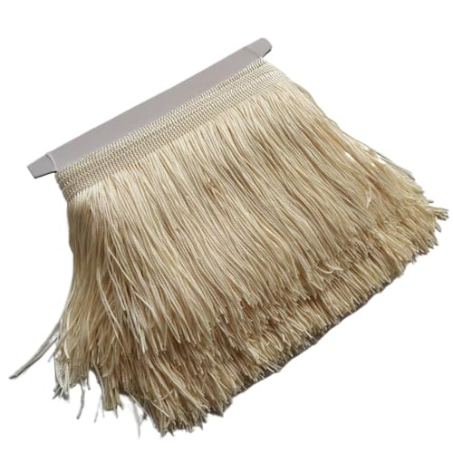 Ymnilian Fransenborte,Fransen 5/10 Meter Wunderschöne 15 cm Lange Spitzenfransenbesatz Polyester Quaste Fransenbesatz DIY Latein Kleid Bühnenkleidung Zubehör(Beige,10Meters) von Ymnilian