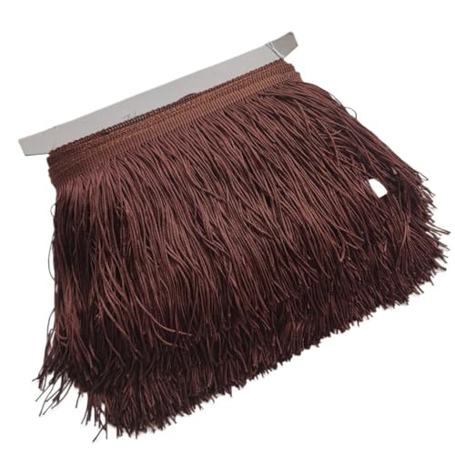Ymnilian Fransenborte,Fransen 5/10 Meter Wunderschöne 15 cm Lange Spitzenfransenbesatz Polyester Quaste Fransenbesatz DIY Latein Kleid Bühnenkleidung Zubehör(Coffee,5Meters) von Ymnilian