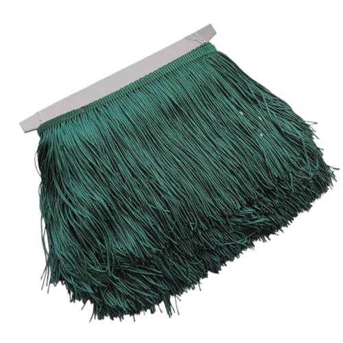 Ymnilian Fransenborte,Fransen 5/10 Meter Wunderschöne 15 cm Lange Spitzenfransenbesatz Polyester Quaste Fransenbesatz DIY Latein Kleid Bühnenkleidung Zubehör(Deep Green,5Meters) von Ymnilian