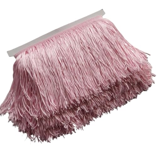 Ymnilian Fransenborte,Fransen 5/10 Meter Wunderschöne 15 cm Lange Spitzenfransenbesatz Polyester Quaste Fransenbesatz DIY Latein Kleid Bühnenkleidung Zubehör(Light Pink,10Meters) von Ymnilian