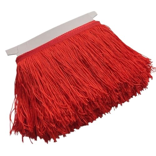 Ymnilian Fransenborte,Fransen 5/10 Meter Wunderschöne 15 cm Lange Spitzenfransenbesatz Polyester Quaste Fransenbesatz DIY Latein Kleid Bühnenkleidung Zubehör(Red,10Meters) von Ymnilian