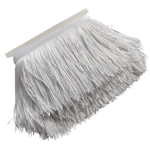 Ymnilian Fransenborte,Fransen 5/10 Meter Wunderschöne 15 cm Lange Spitzenfransenbesatz Polyester Quaste Fransenbesatz DIY Latein Kleid Bühnenkleidung Zubehör(White,10Meters) von Ymnilian